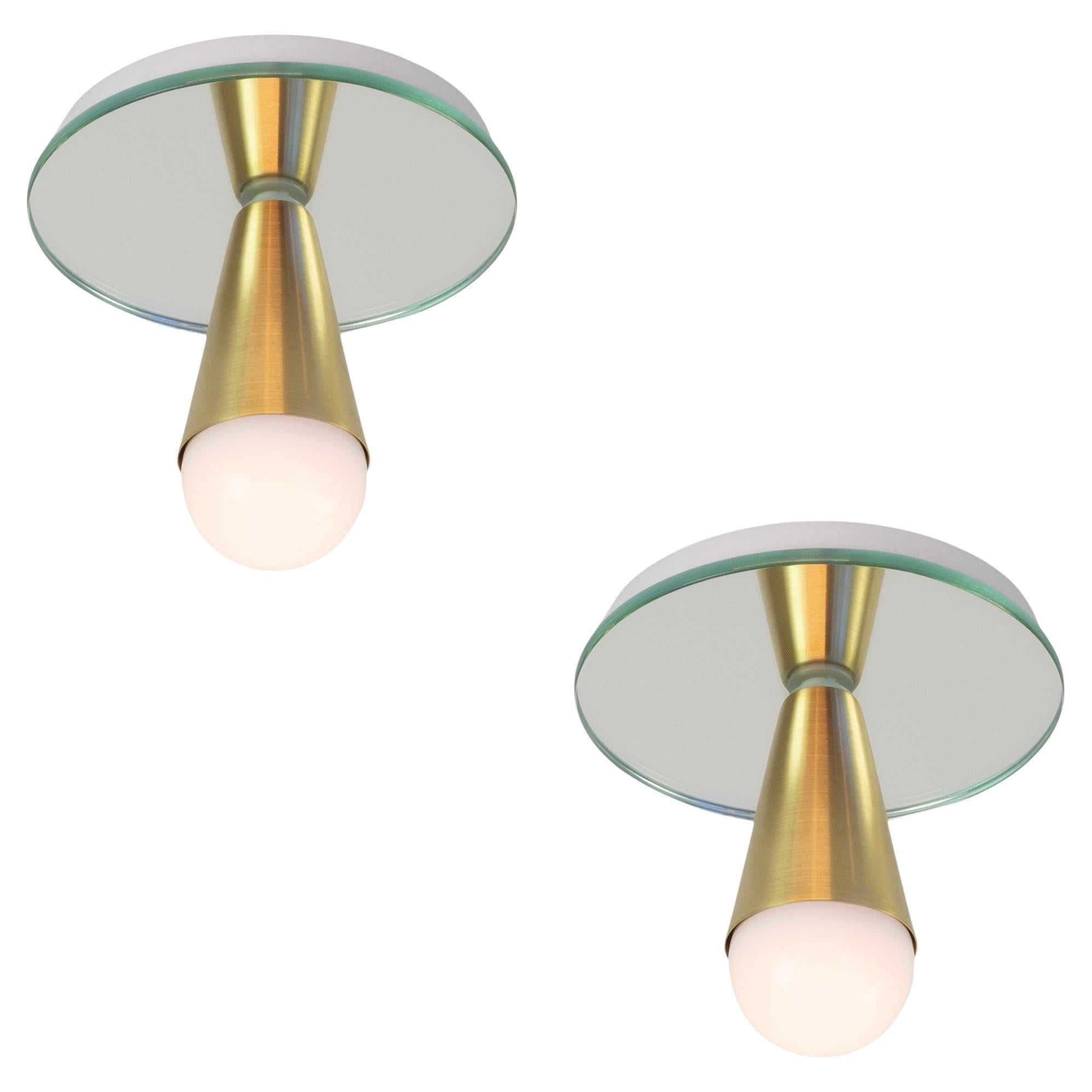 Pair of Echo One Flush Mount in Brass, from Souda, in Stock For Sale