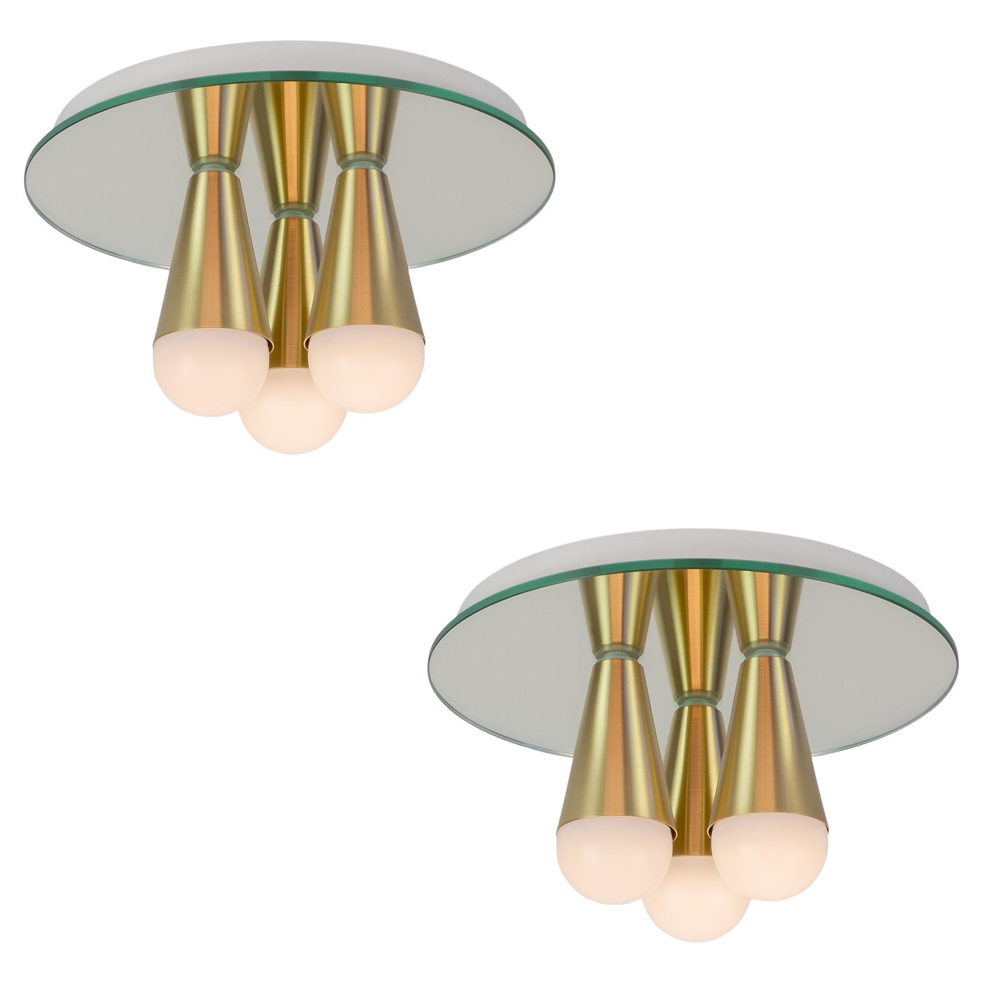 Pair of Echo Three Flush Mounts in Brass from Souda, in Stock For Sale