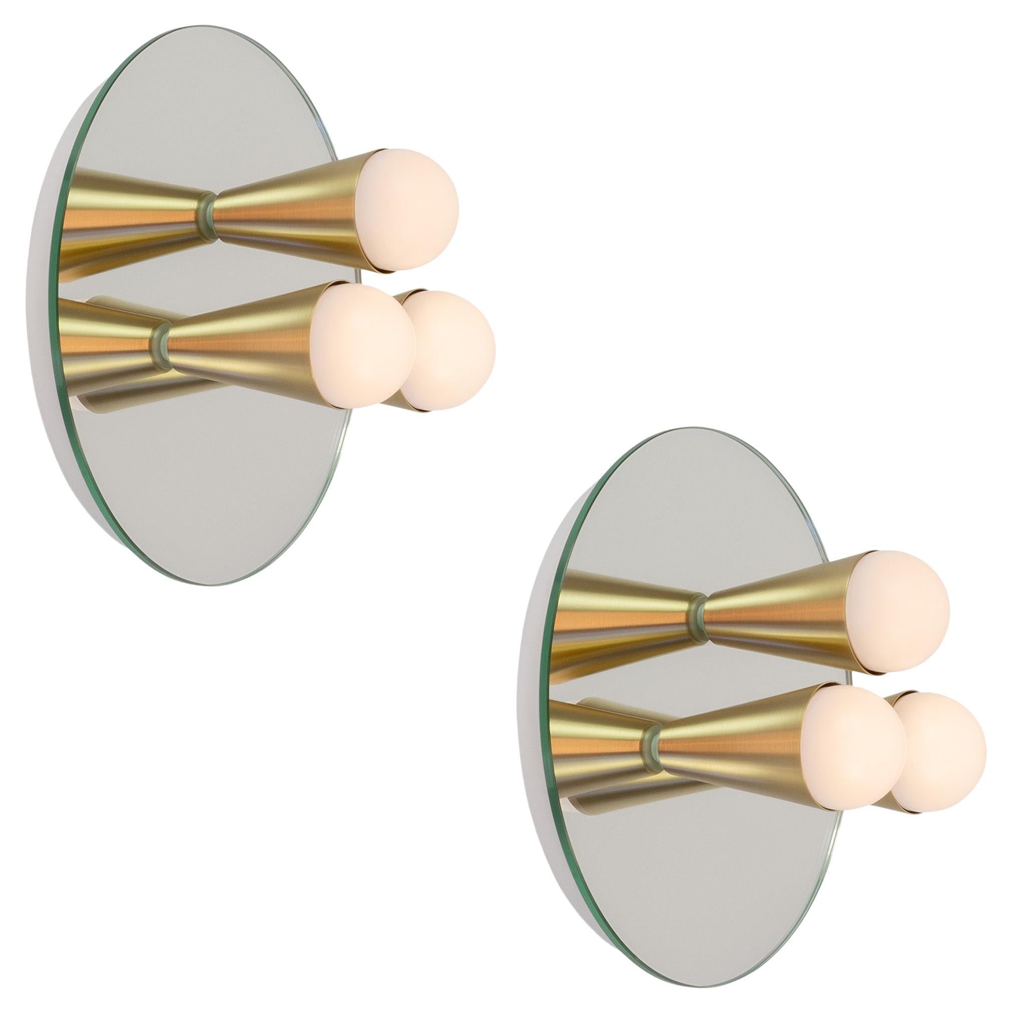 Pair of Echo Three Sconces / Flush Mounts in Brass from Souda, in Stock