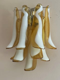 Pair of Eclectic Bold Colorful Murano Wall Sconce in amber, white & clear glass