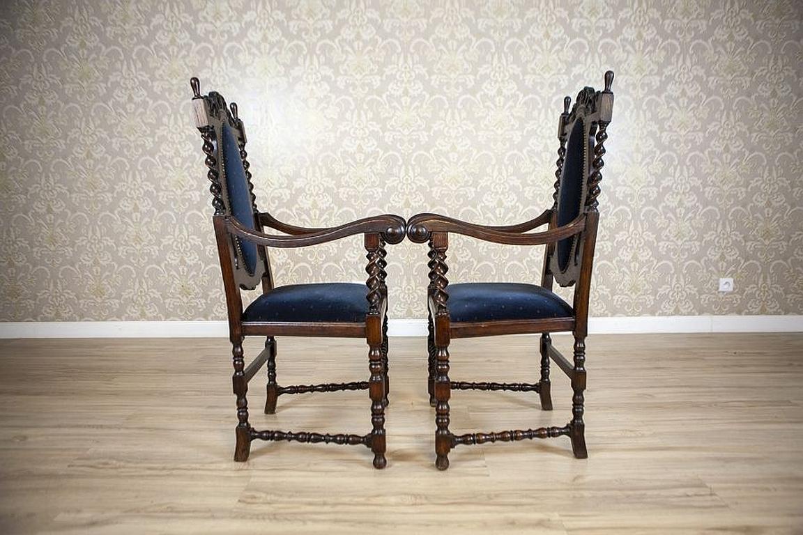 French Pair of Eclectic Carved Oak Armchairs from the Late 19th Century For Sale
