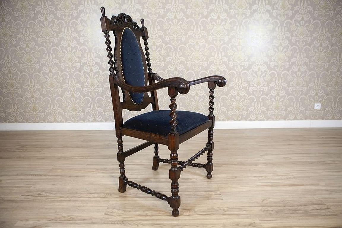 Upholstery Pair of Eclectic Carved Oak Armchairs from the Late 19th Century For Sale