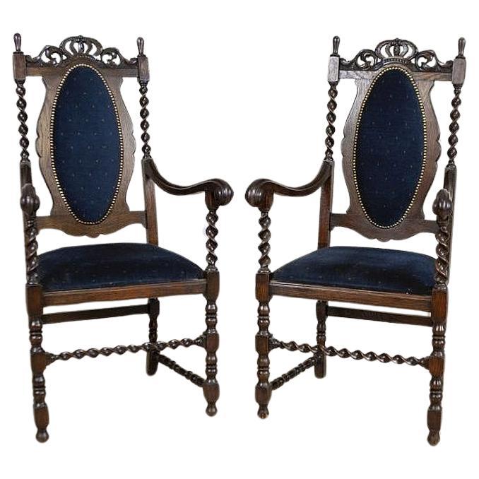 Pair of Eclectic Carved Oak Armchairs from the Late 19th Century