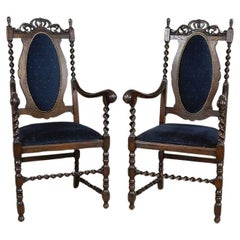Antique Pair of Eclectic Carved Oak Armchairs from the Late 19th Century