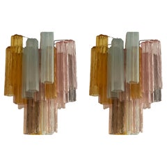 Pair of Eclectic Colorful Murano Chandeliers in the of style of Venini