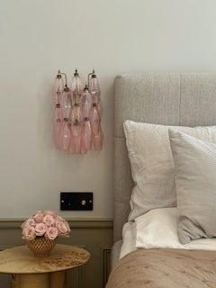 Pair of Eclectic Elegant Pink Murano Stairwell Bed Stand Wall Sconces - set of 2