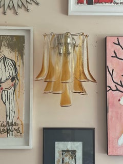 Pair of Eclectic Murano Wall Sconces in amber & clear glass