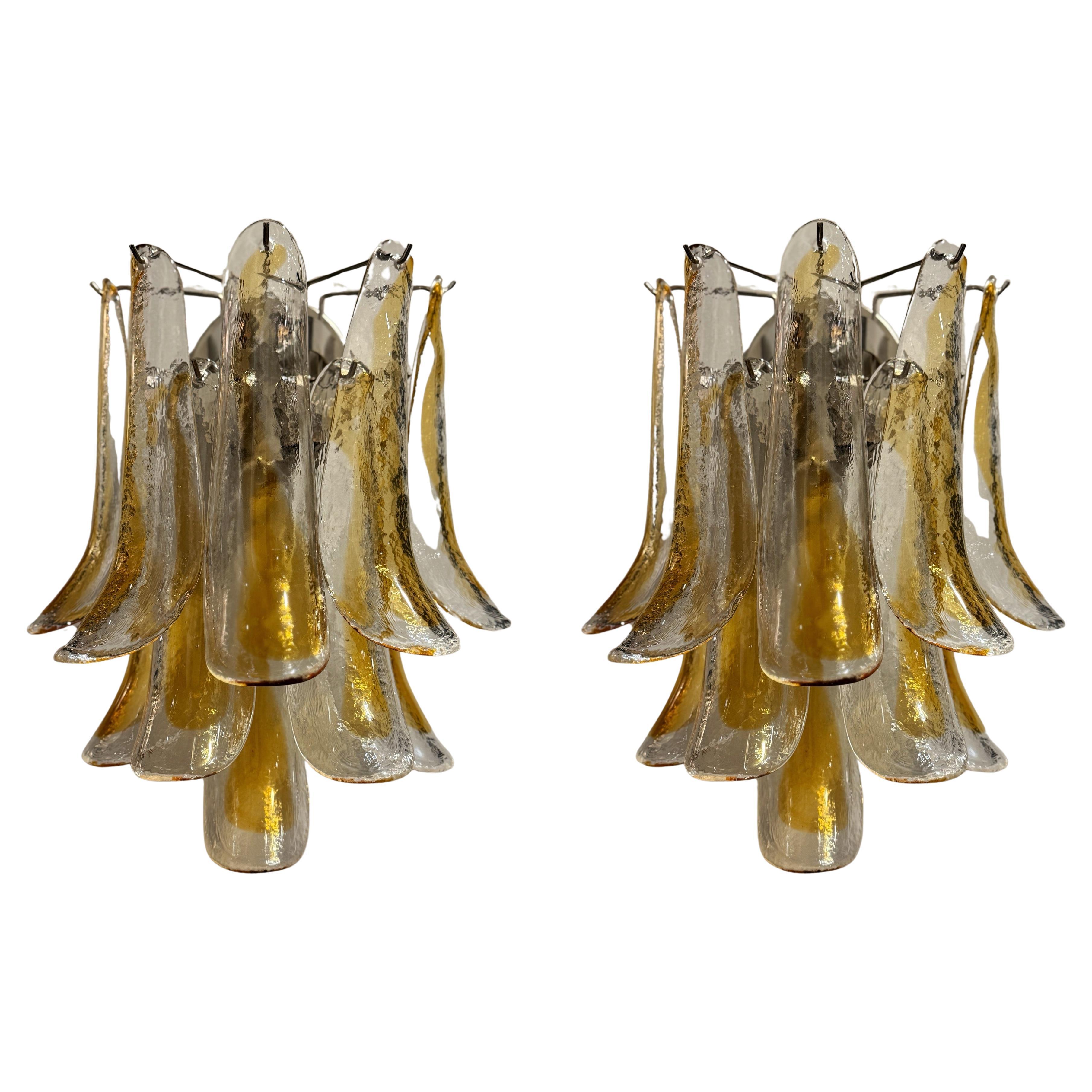Pair of Eclectic Murano Wall Sconces in amber 
clear glass