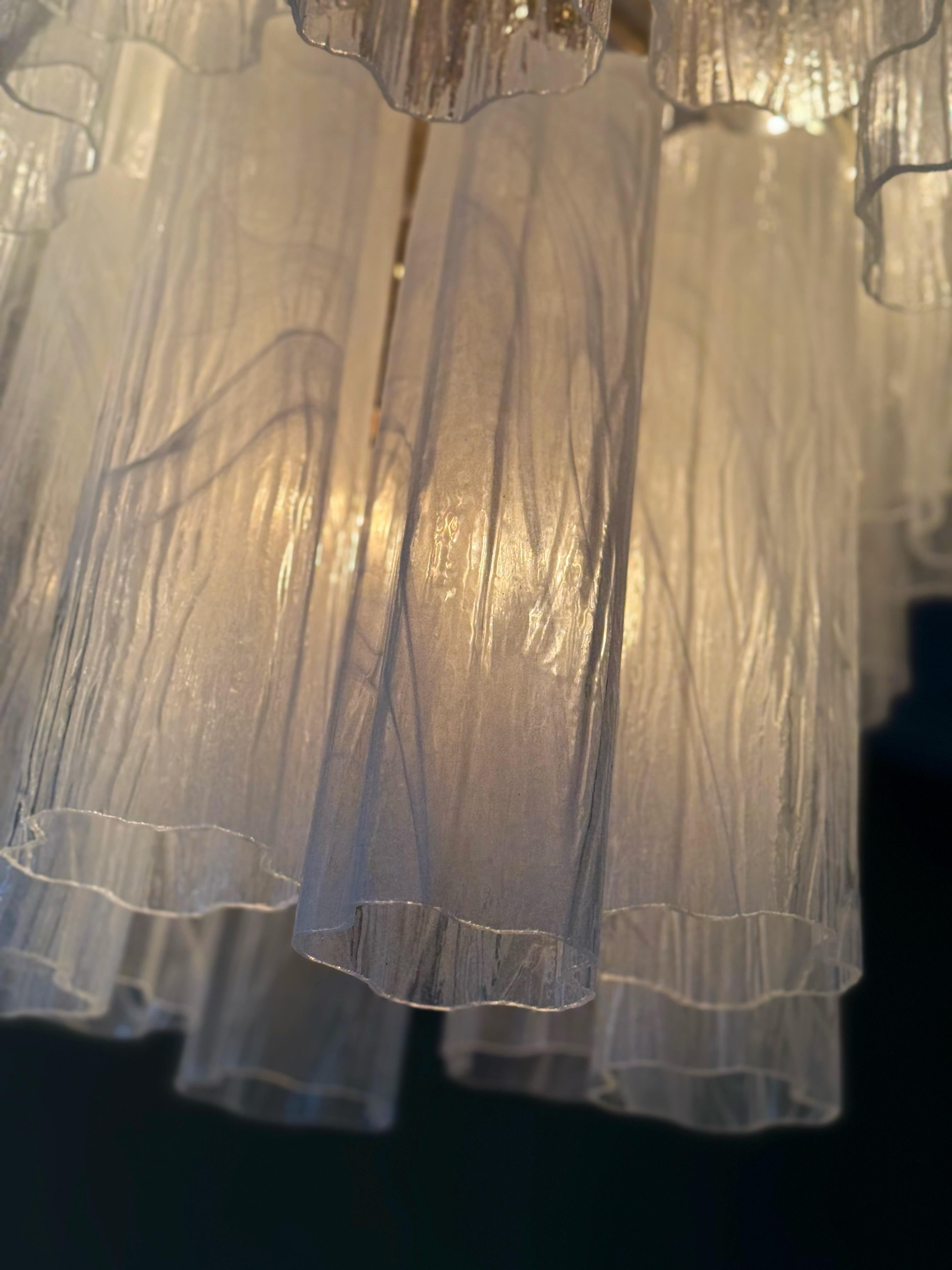 Pair of Eclectic White Murano Chandeliers Tronchi - Swirled Marbled Pattern For Sale 6