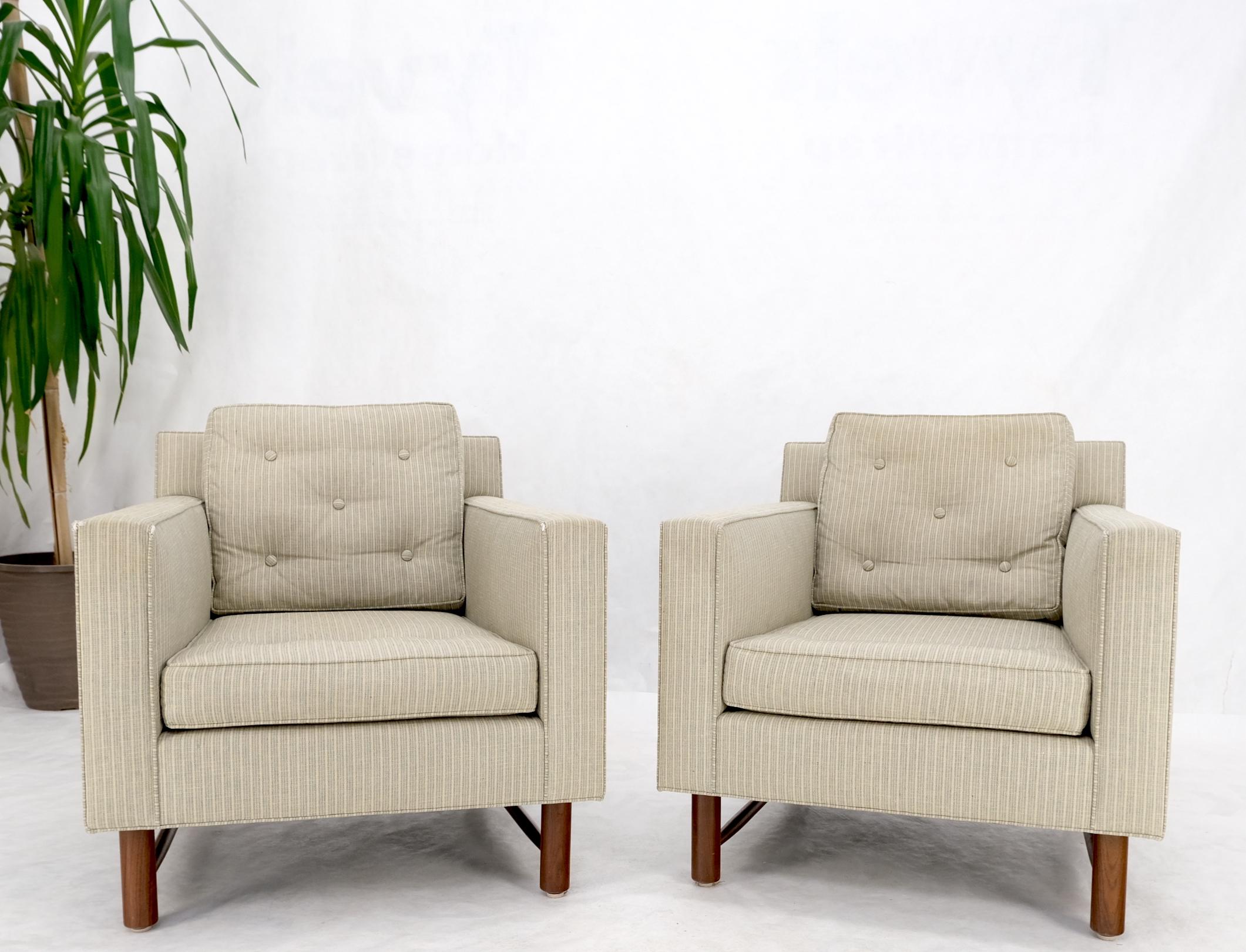 Mid-Century Modern Pair of Ed Warley for Dunbar Deep Lounge Arm Club Chairs  For Sale