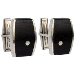 Pair of Ed Wiener Modernist Sterling Silver and Ebony Wood Cufflinks