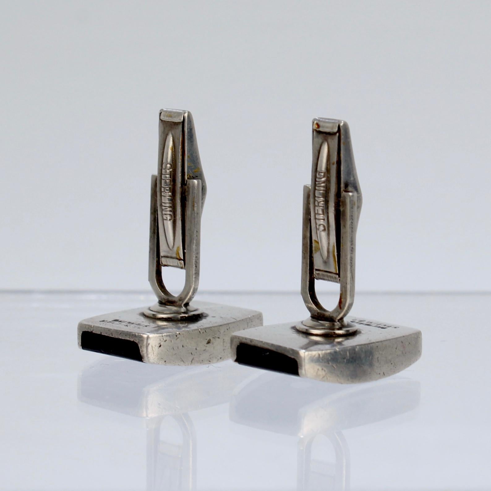 Pair of Ed Wiener Modernist Sterling Silver and Ebony Wood Cufflinks For Sale 8