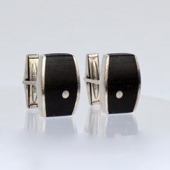 Pair of Ed Wiener Modernist Sterling Silver and Ebony Wood Cufflinks