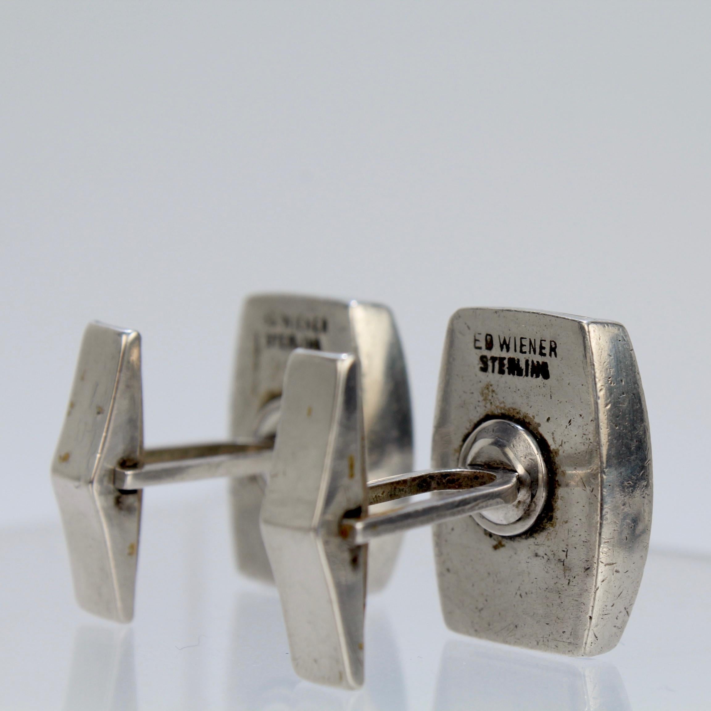 Pair of Ed Wiener Modernist Sterling Silver and Ebony Wood Cufflinks In Good Condition For Sale In Philadelphia, PA