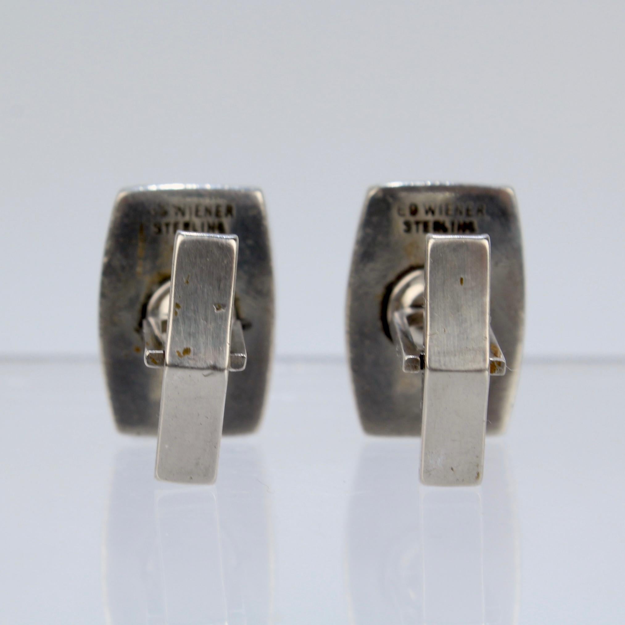 Men's Pair of Ed Wiener Modernist Sterling Silver and Ebony Wood Cufflinks For Sale