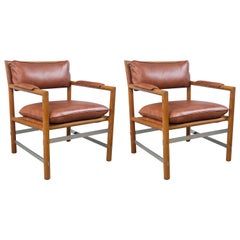 Pair of Ed Wormley for Dunbar Brown Leather Chairs