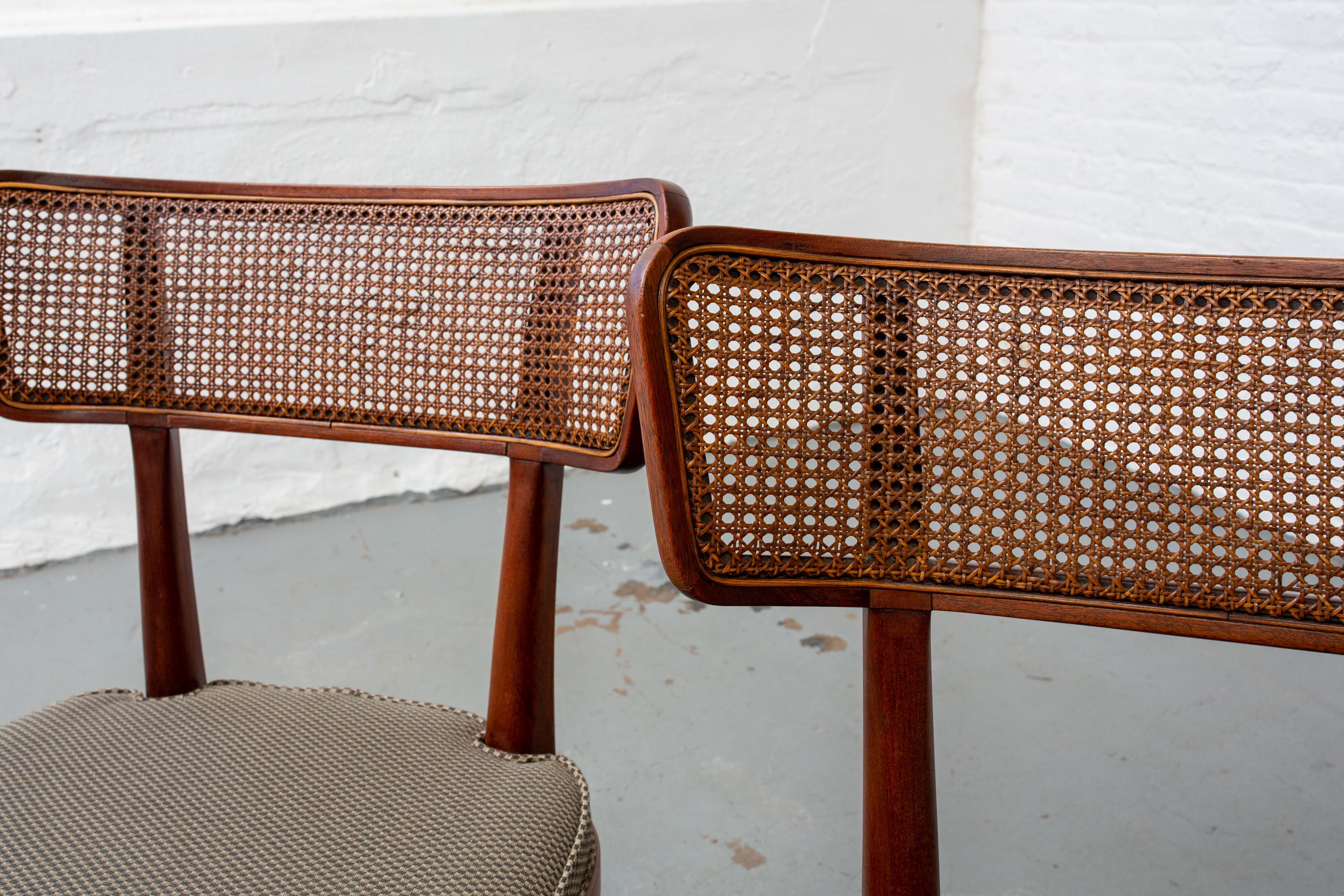 Wood Pair of Ed Wormley Style Cane Back Side Chairs