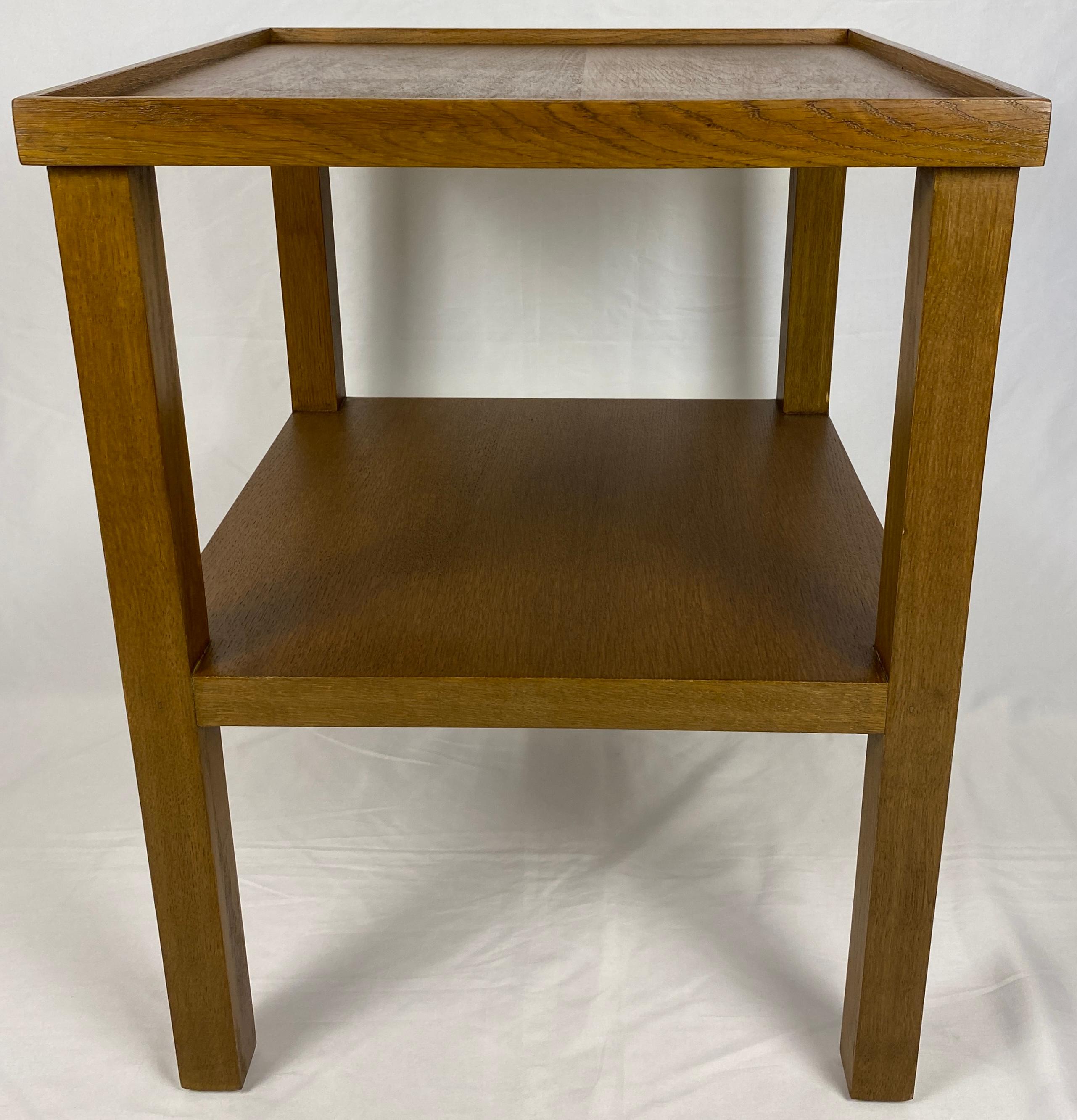 Pair of Edward Wormley for Dunbar Style Mid-Century Oak Two-Tier End Tables or Nightstands
Classic Oak Nightstands with Bottom Shelf

A beautifully crafted pair of Mid-Century Modern side tables or oak nightstands in the style of Hans Wegner,
