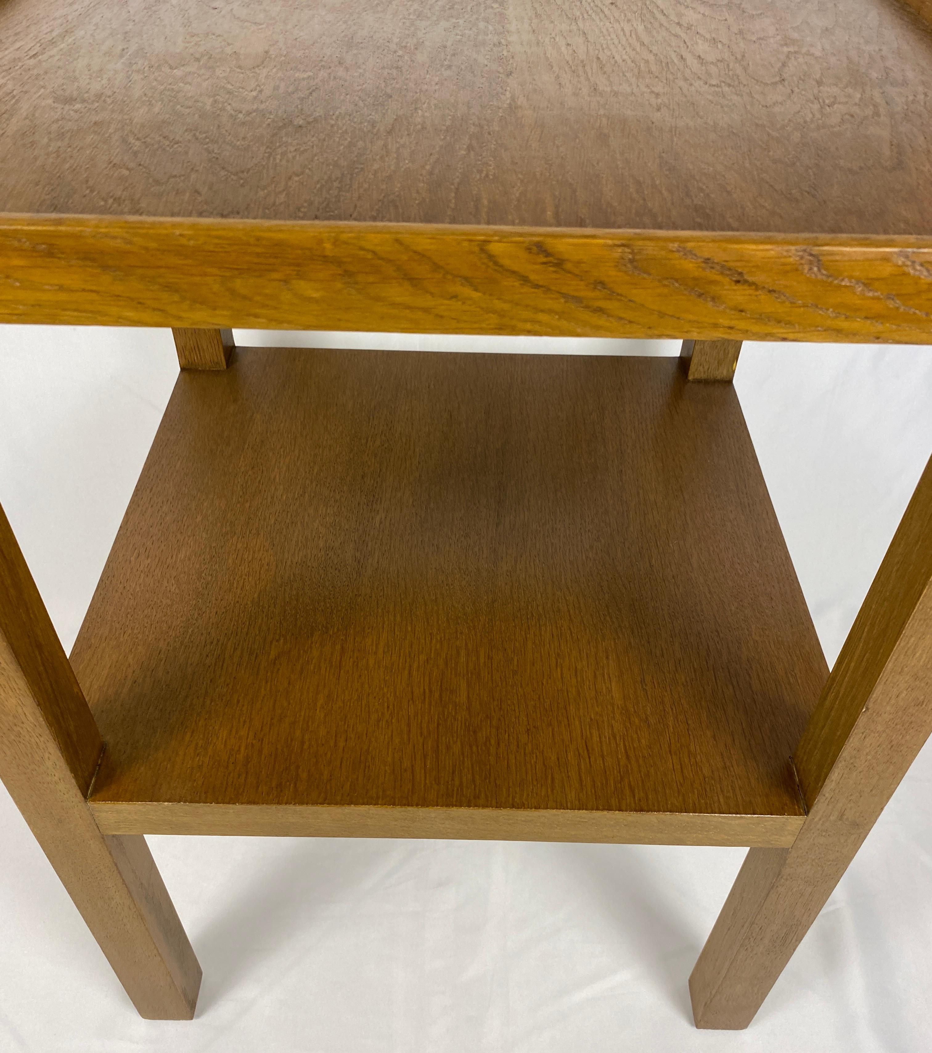 Mid-Century Modern Pair Edward Wormley Style Wooden Two Tier End/Side Tables, MCM Oak Nightstands For Sale