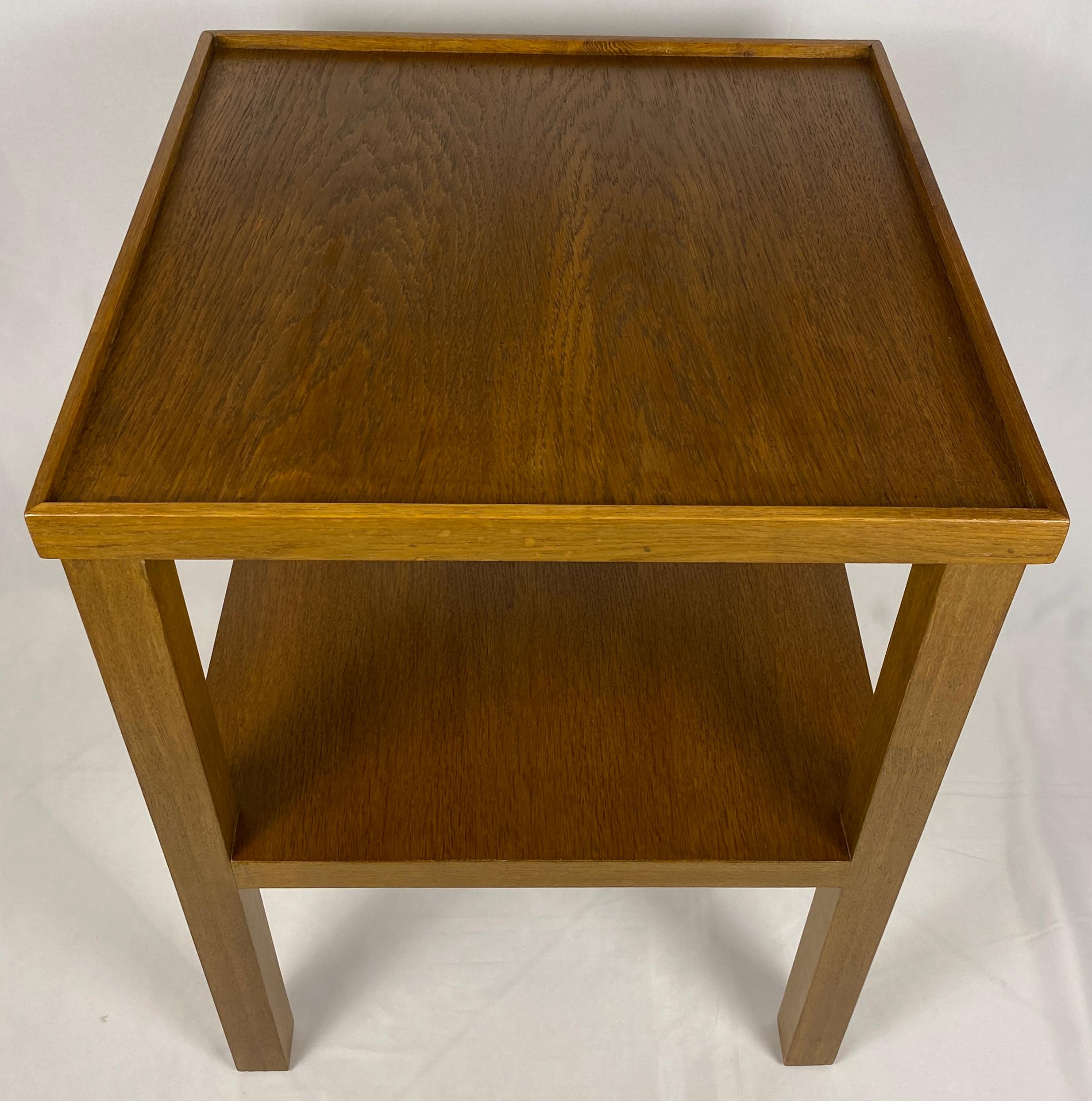 American Pair Edward Wormley Style Wooden Two Tier End/Side Tables, MCM Oak Nightstands For Sale