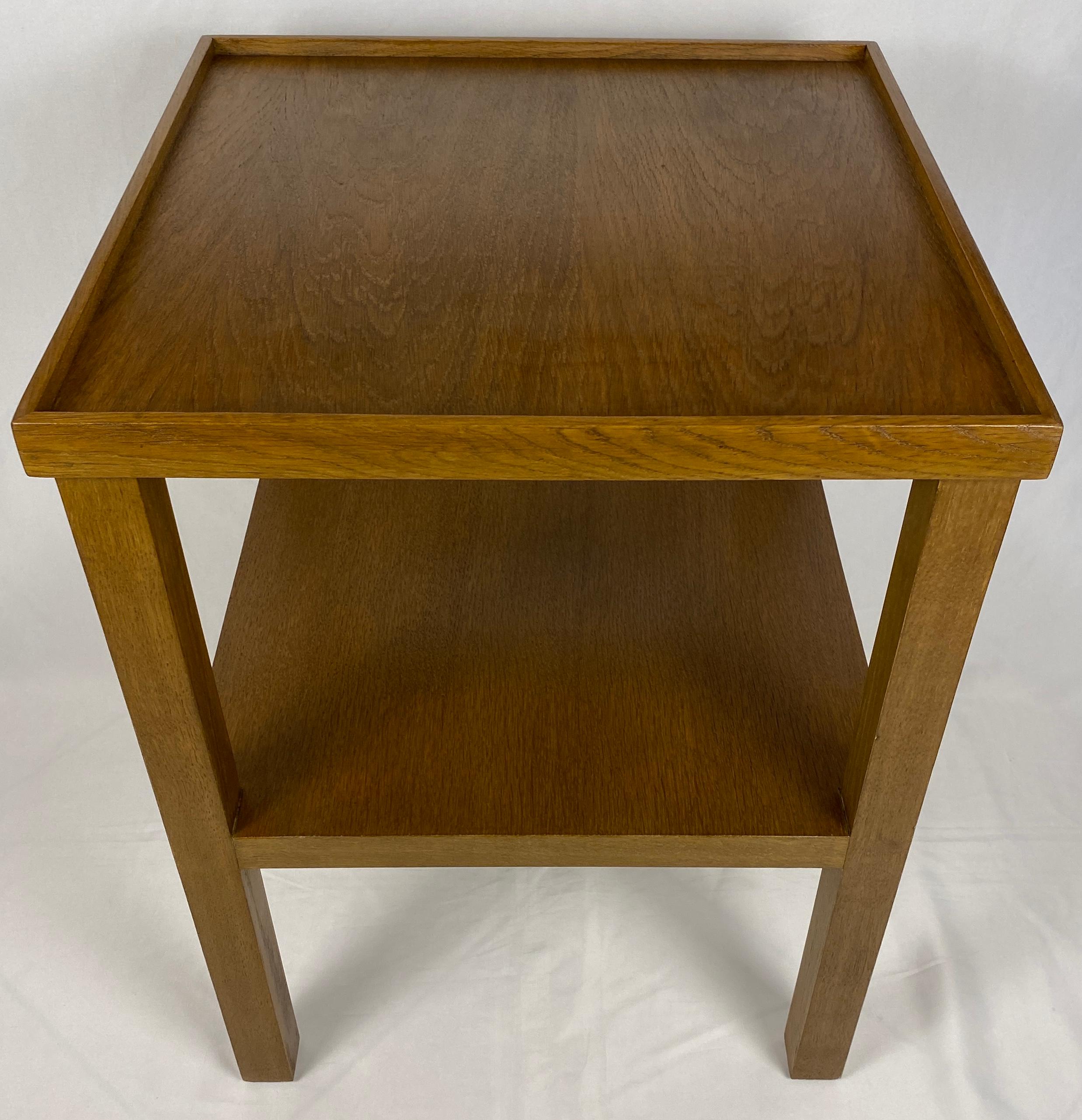 20th Century Pair Edward Wormley Style Wooden Two Tier End/Side Tables, MCM Oak Nightstands For Sale