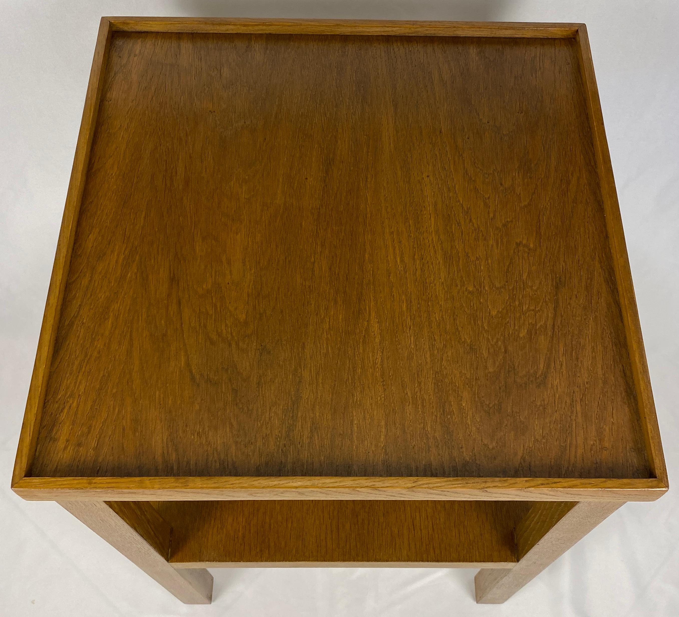 Pair Edward Wormley Style Wooden Two Tier End/Side Tables, MCM Oak Nightstands For Sale 1