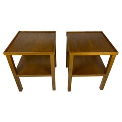Pair Edward Wormley Style Wooden Two Tier End/Side Tables, MCM Oak Nightstands