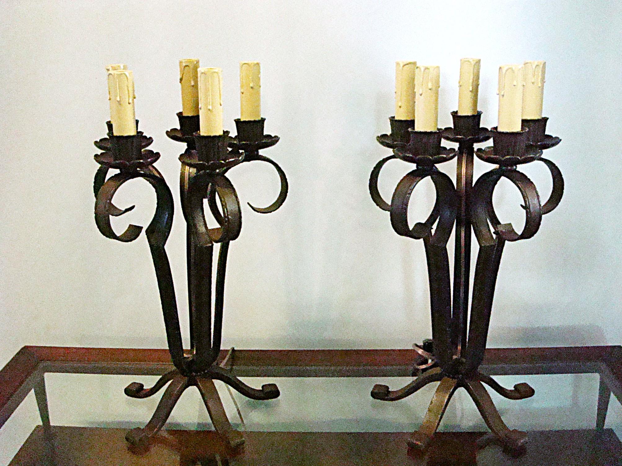 Paire de lampes de table en fer forgé Edgar Brandt. The S.S France en vente 8