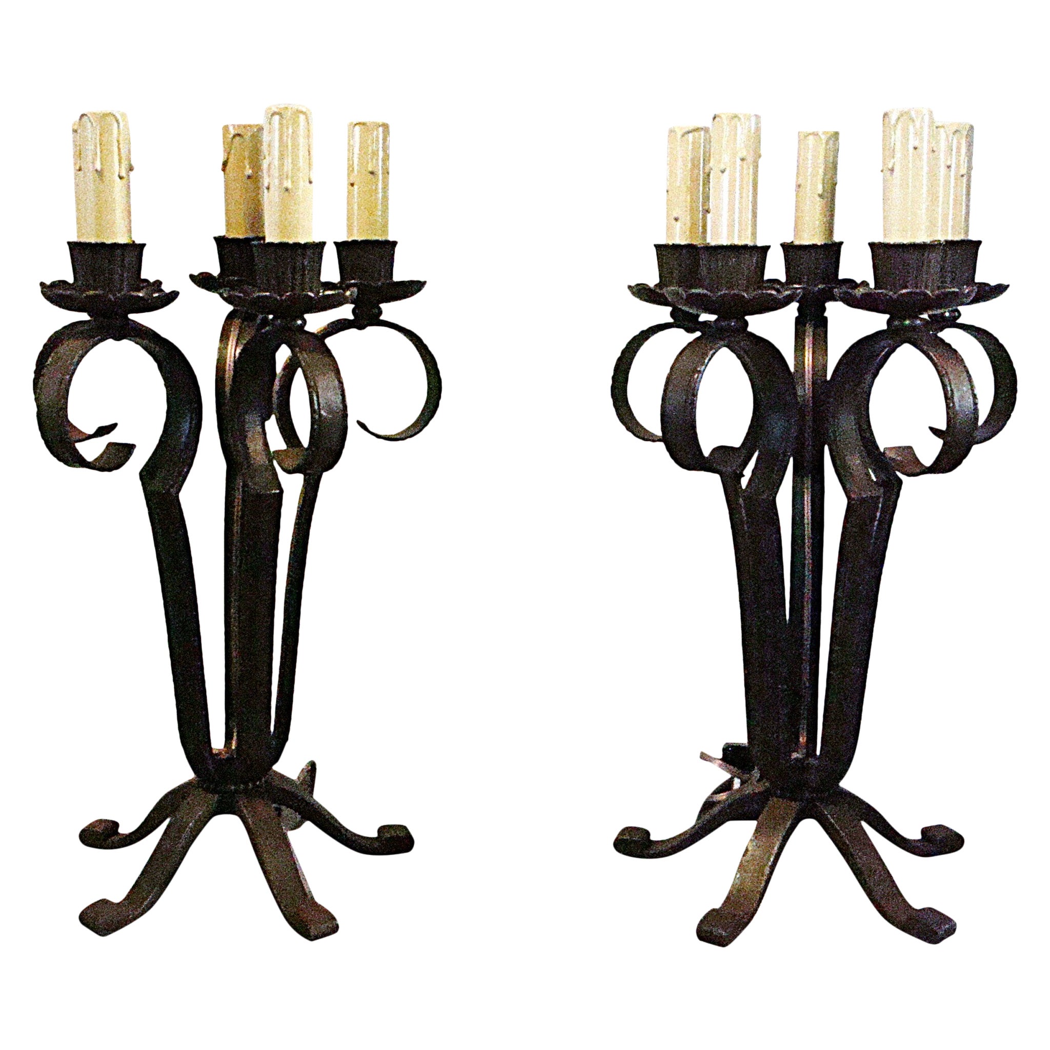 Paire de lampes de table en fer forgé Edgar Brandt. The S.S France en vente