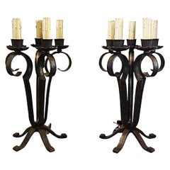 Coppia di lampade da tavolo in ferro battuto Edgar Brandt. The S.S. France 1920