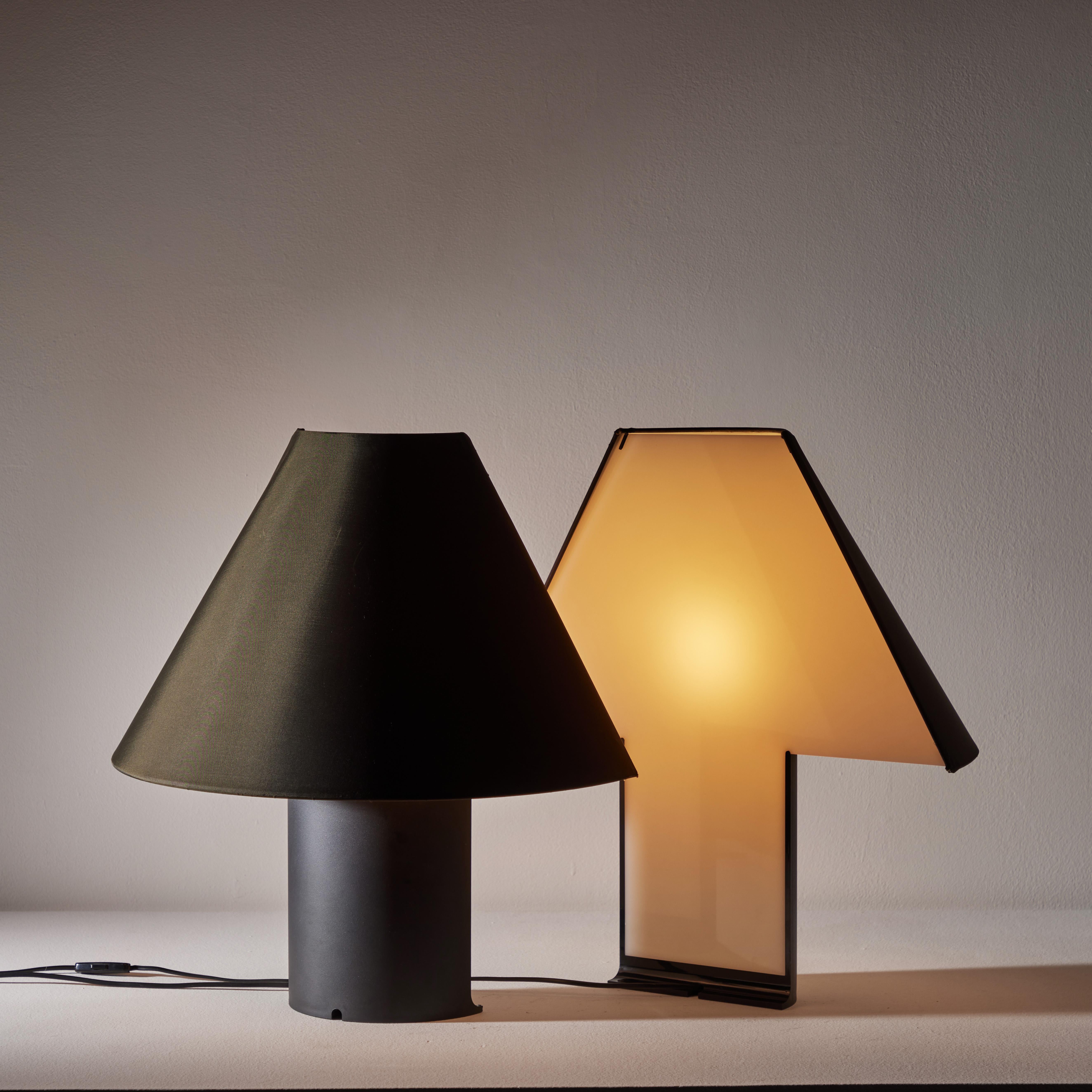 Pair of 'Edipo' table lamps by Barbaglia & Colombo for PAF. Designed and manufactured in Italy, circa 1980s. Plastic, methacrylate, and fabric make up this composition. We recommend one E27 60w maximum bulb. Bulb provided as a one time courtesy.
