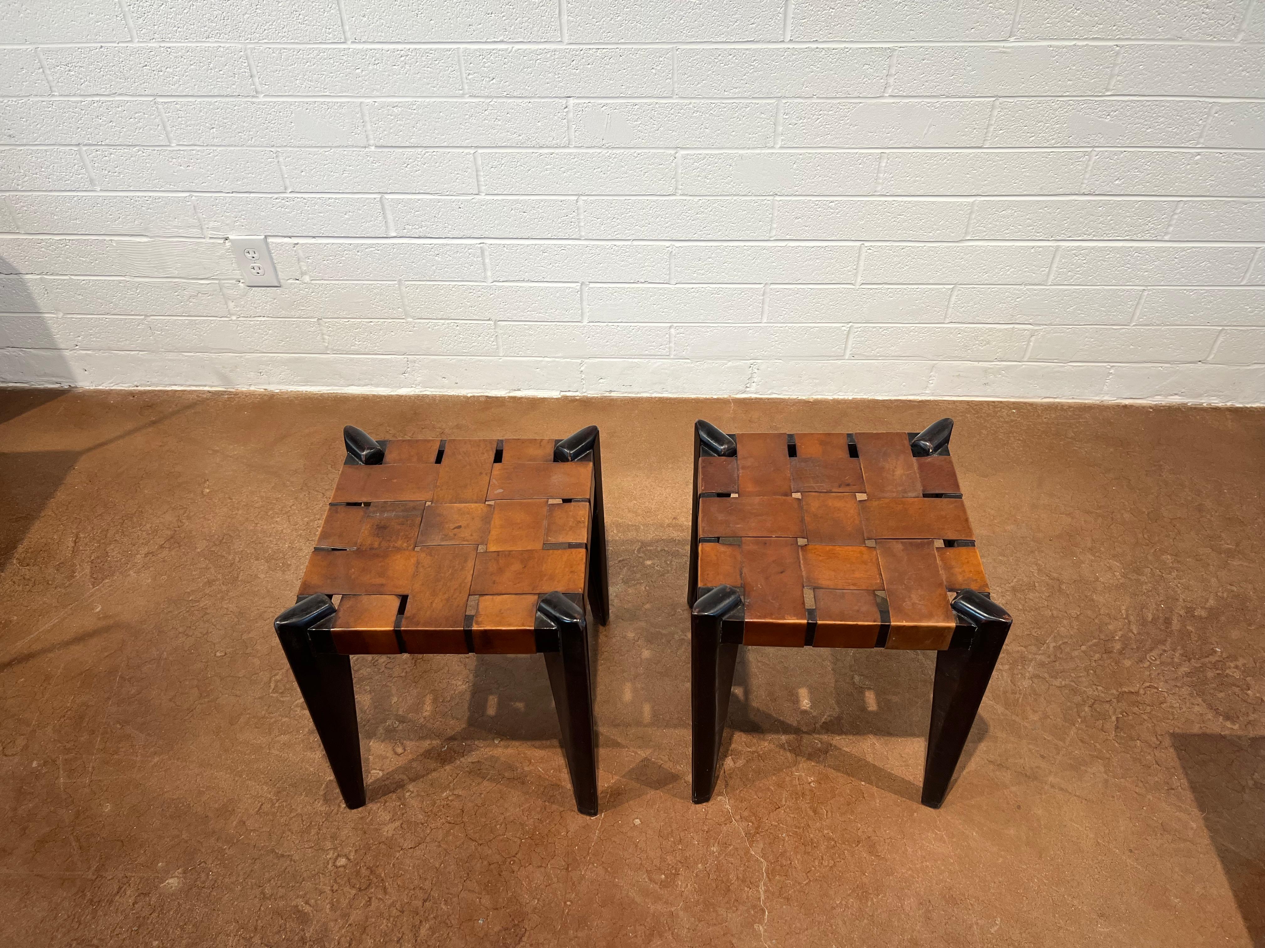 Leather Pair of Edmond Spence Ottomans  For Sale