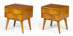 Pair of Edmond Spence Swedish Mid-Century Wave Front Birchwood Nightstands