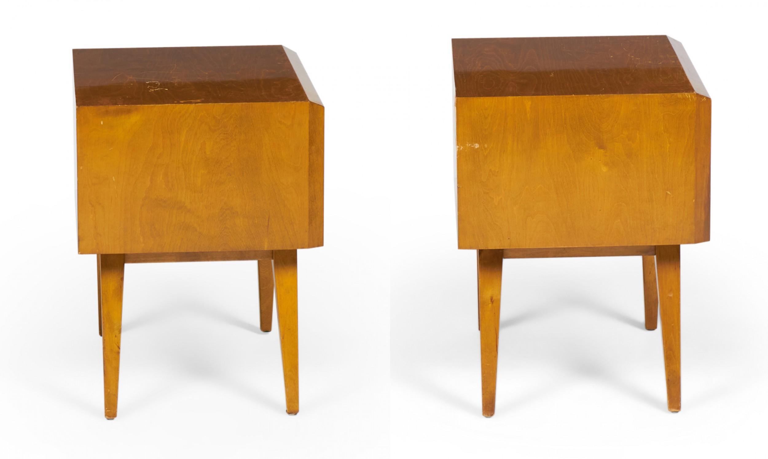 Wood Pair of Edmond Spence Swedish Mid-Century Wave Front Birchwood Nightstands For Sale