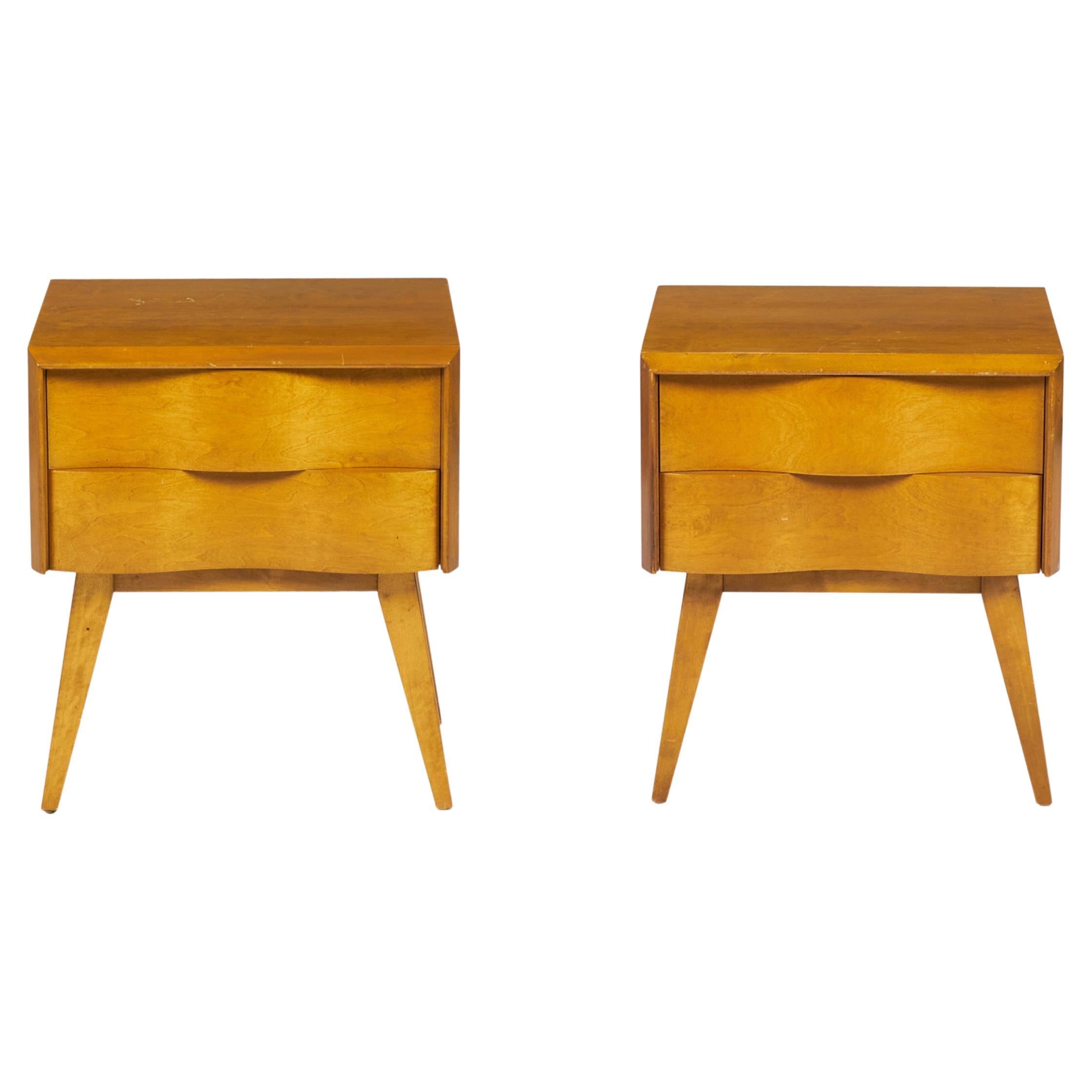 Pair of Edmond Spence Swedish Mid-Century Wave Front Birchwood Nightstands For Sale