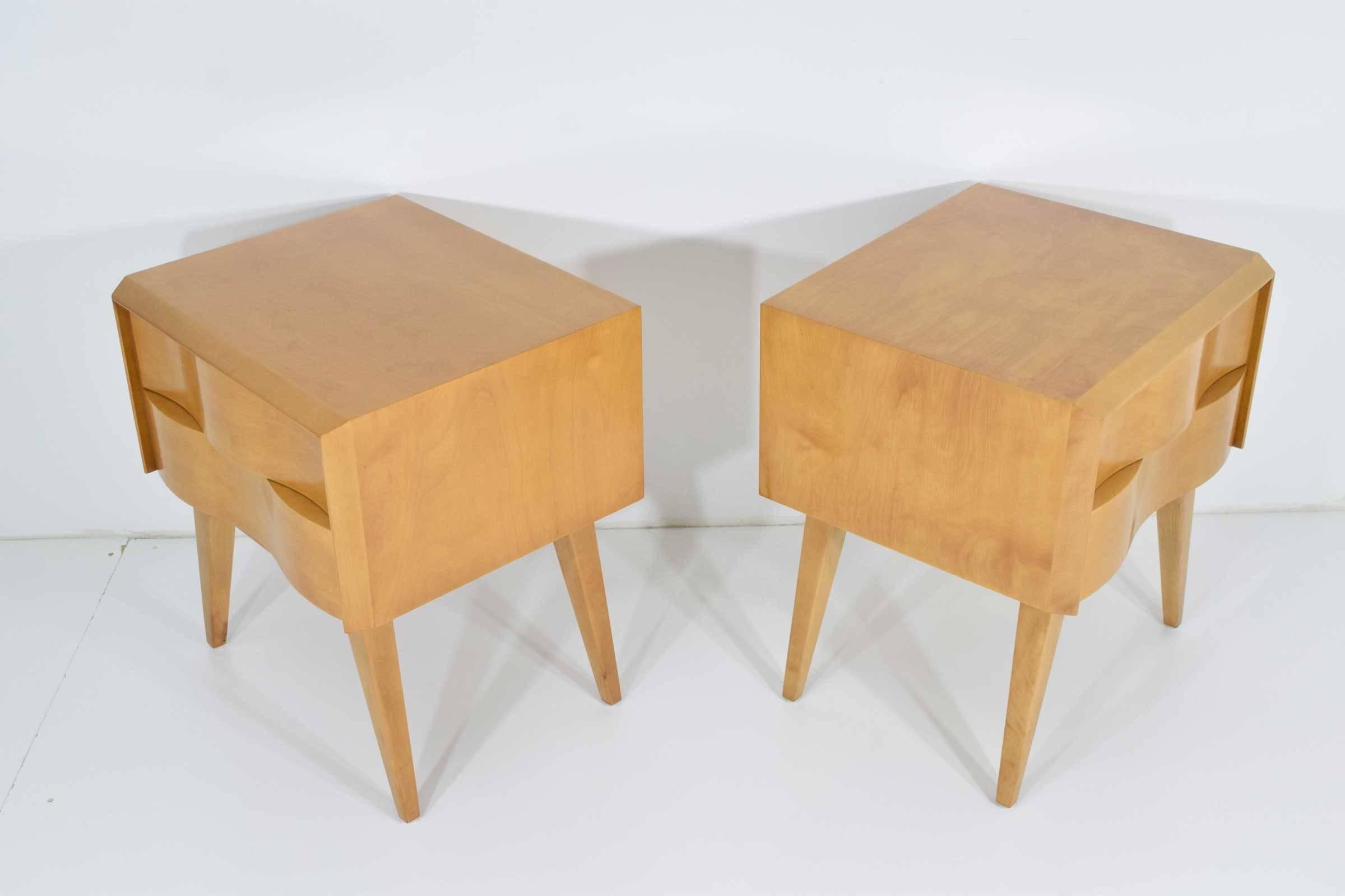 Swedish Pair of Edmund Spence Wavy Front Nightstands