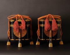 Pair of Edo Period Hokai Boxes with Imperial Crests and Gilded Copper Fitting