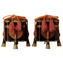 Pair of Edo Period Hokai Boxes with Imperial Crests and Gilded Copper Fitting