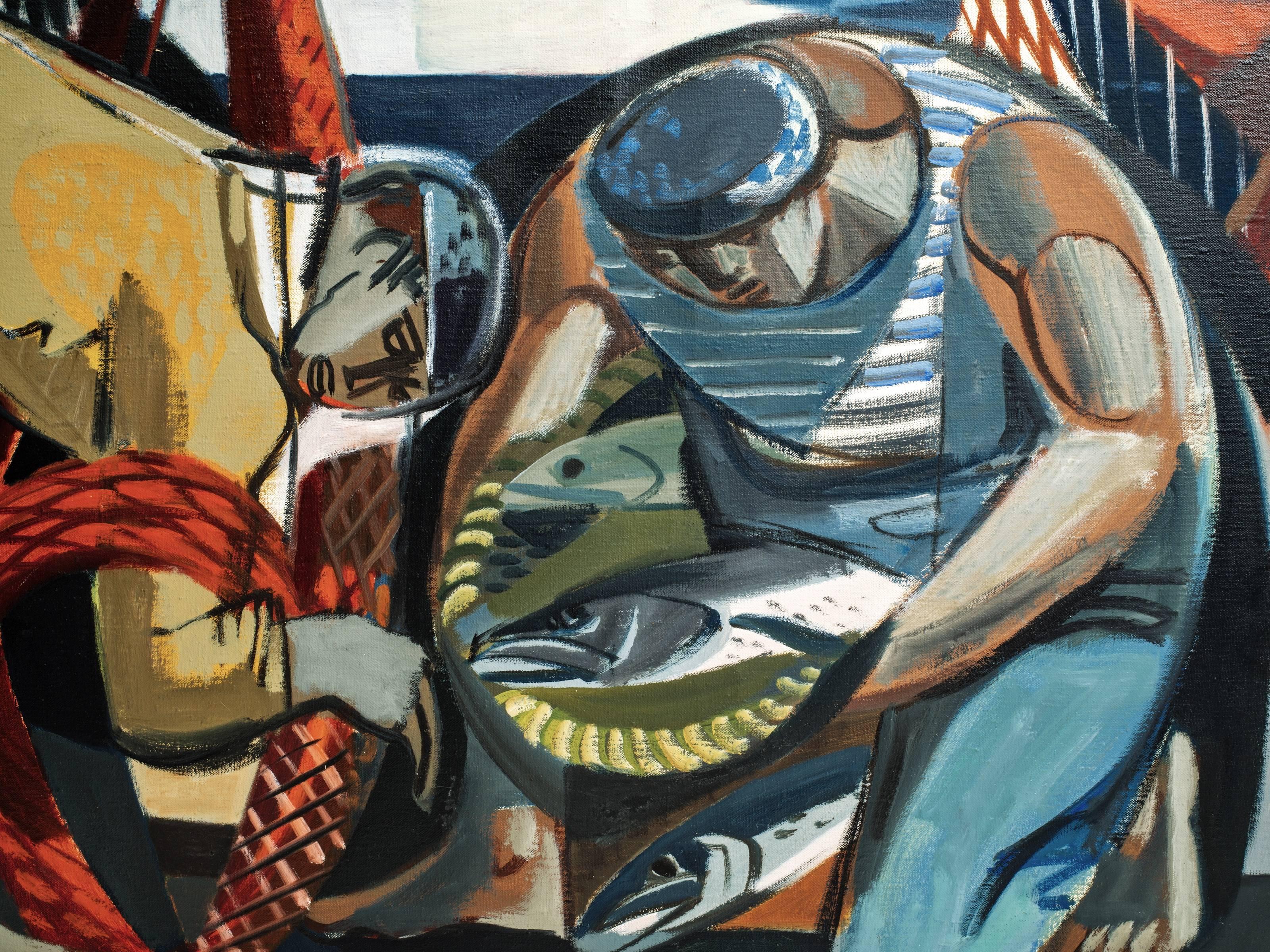 Mid-20th Century Pair of Edouard Baillods Fishermen Paintings