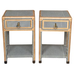 Ein Paar Edward Stripe-Nachttische aus Segeltuch und Leder von Made Goods