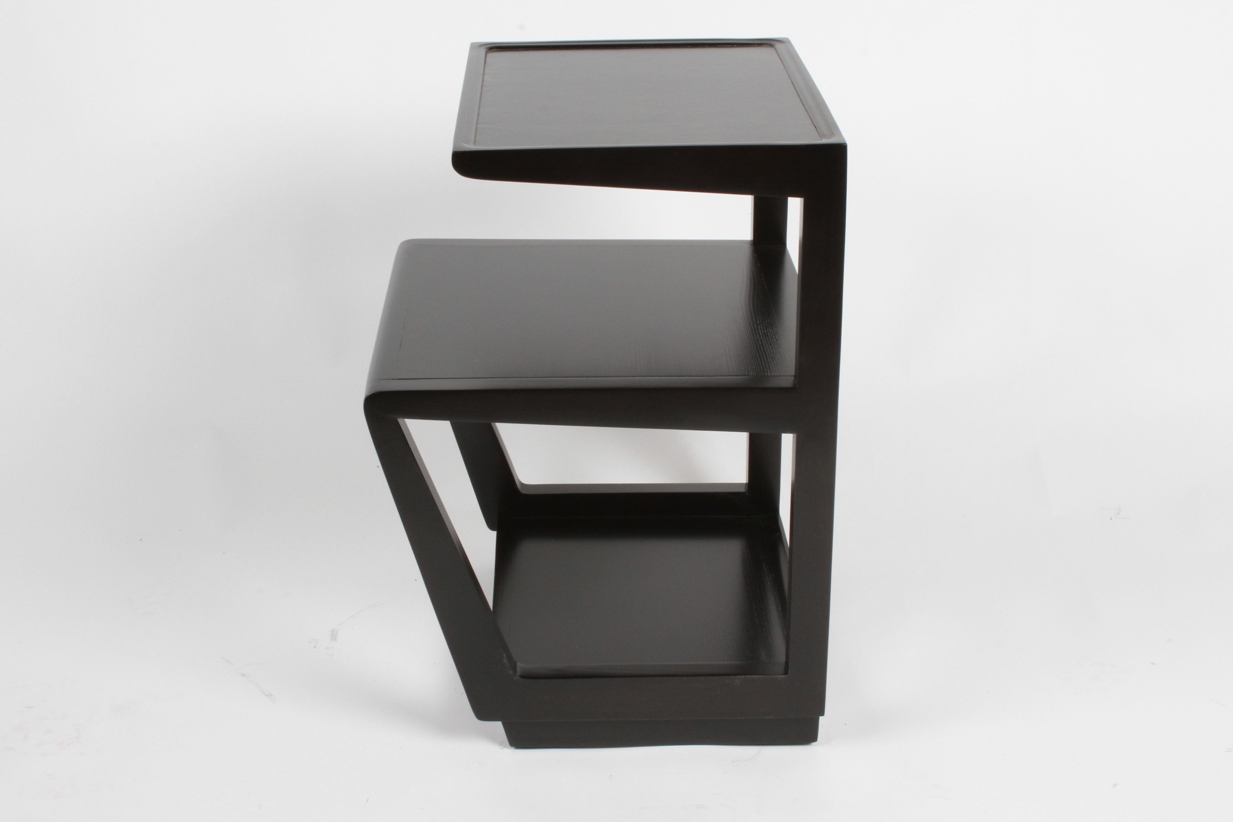 Leather Pair of Edward Wormley 3-Tiered Tables, Precedent Collection in Dark Espresso