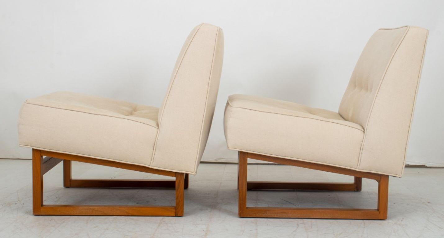 Leather Pair of Edward Wormley Attr Dunbar Slipper Chairs For Sale