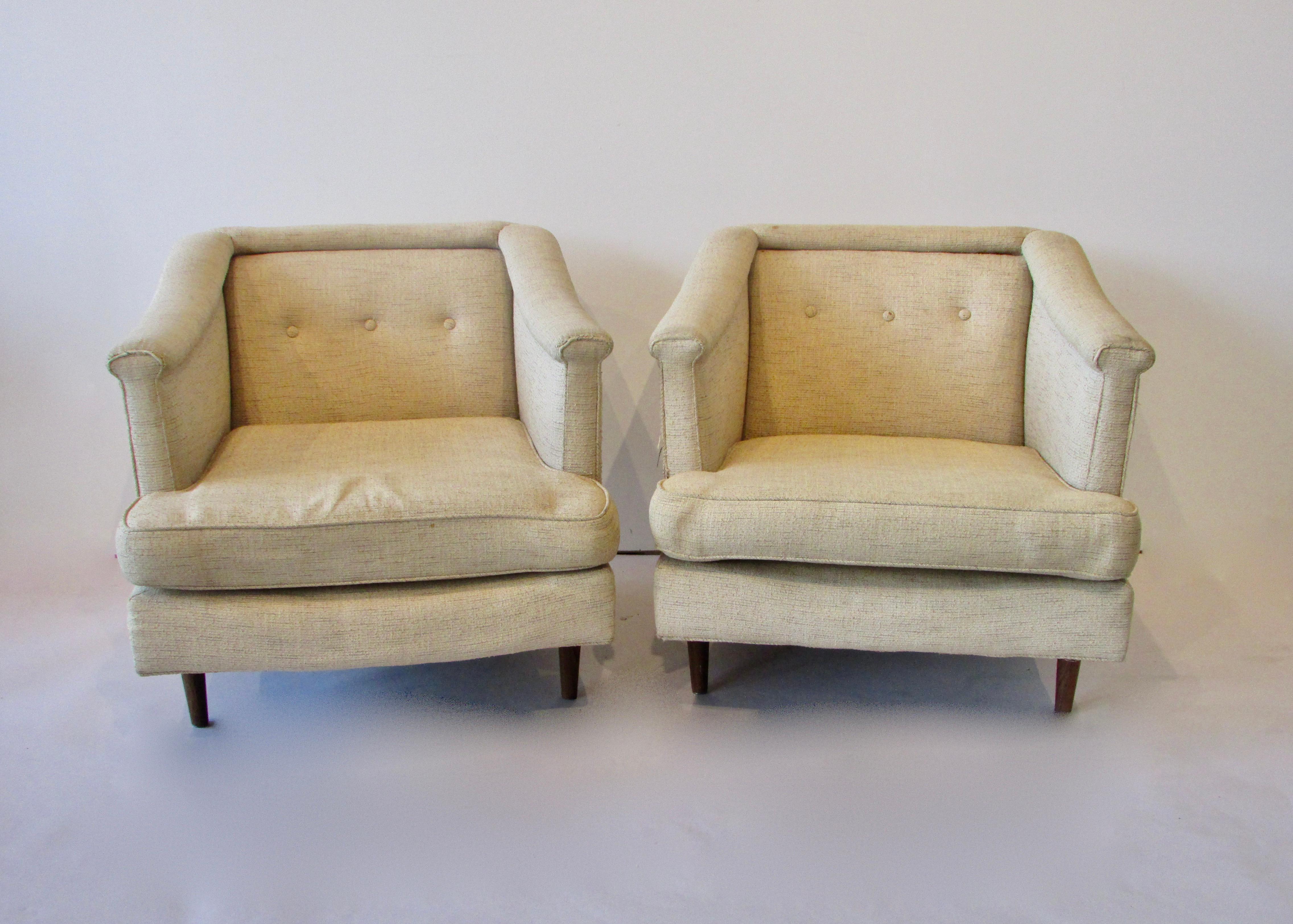 Mid-Century Modern Pair of Edward Wormley Dunbar for Moderns Lounge Chairs as Found Originals