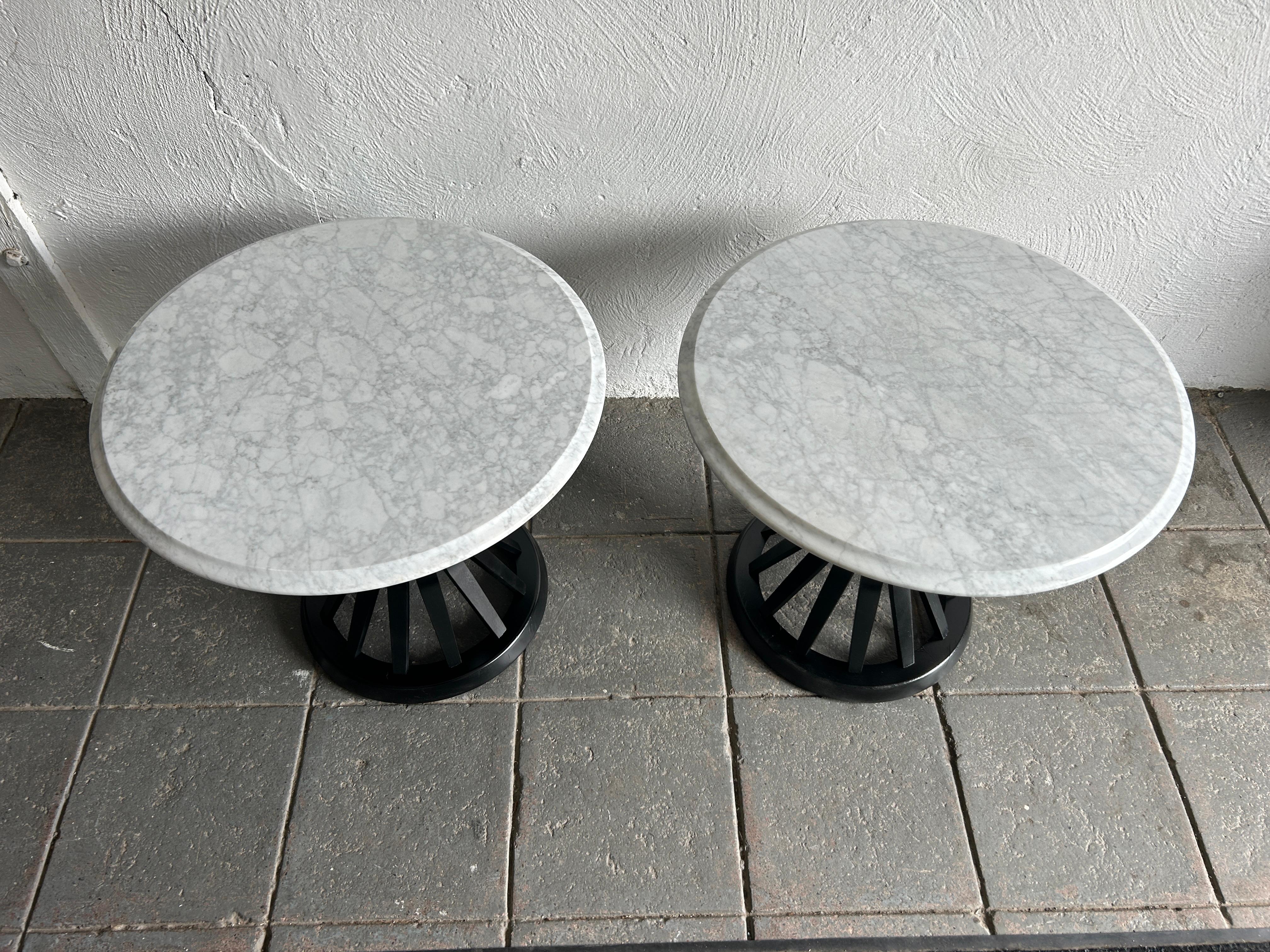 Mid-20th Century Pair of Edward Wormley Dunbar Sheaf of Wheat End Tables black Carrara For Sale
