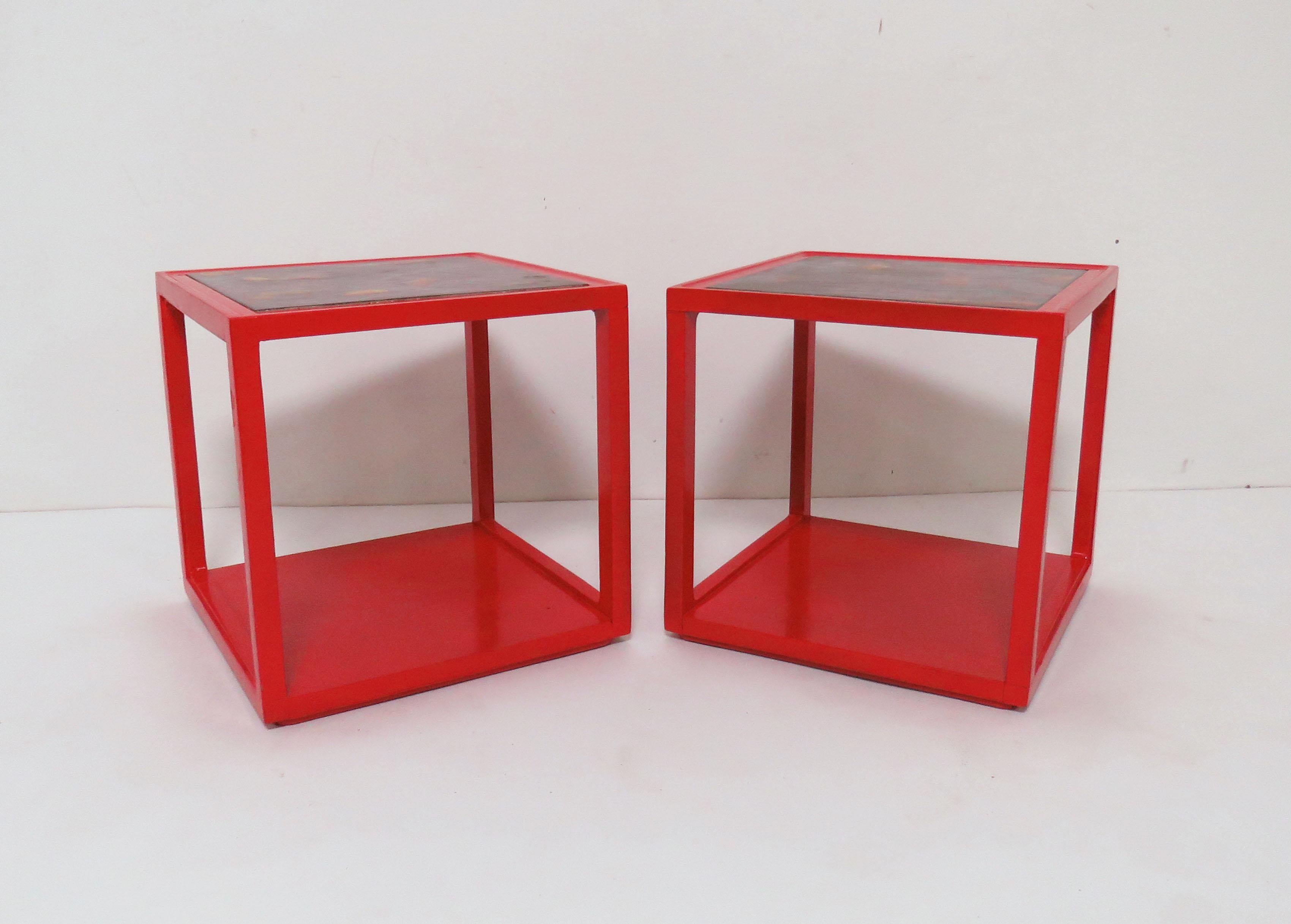 Mid-Century Modern Pair of Edward Wormley for Drexel Precedent Side Tables with Tile Tops