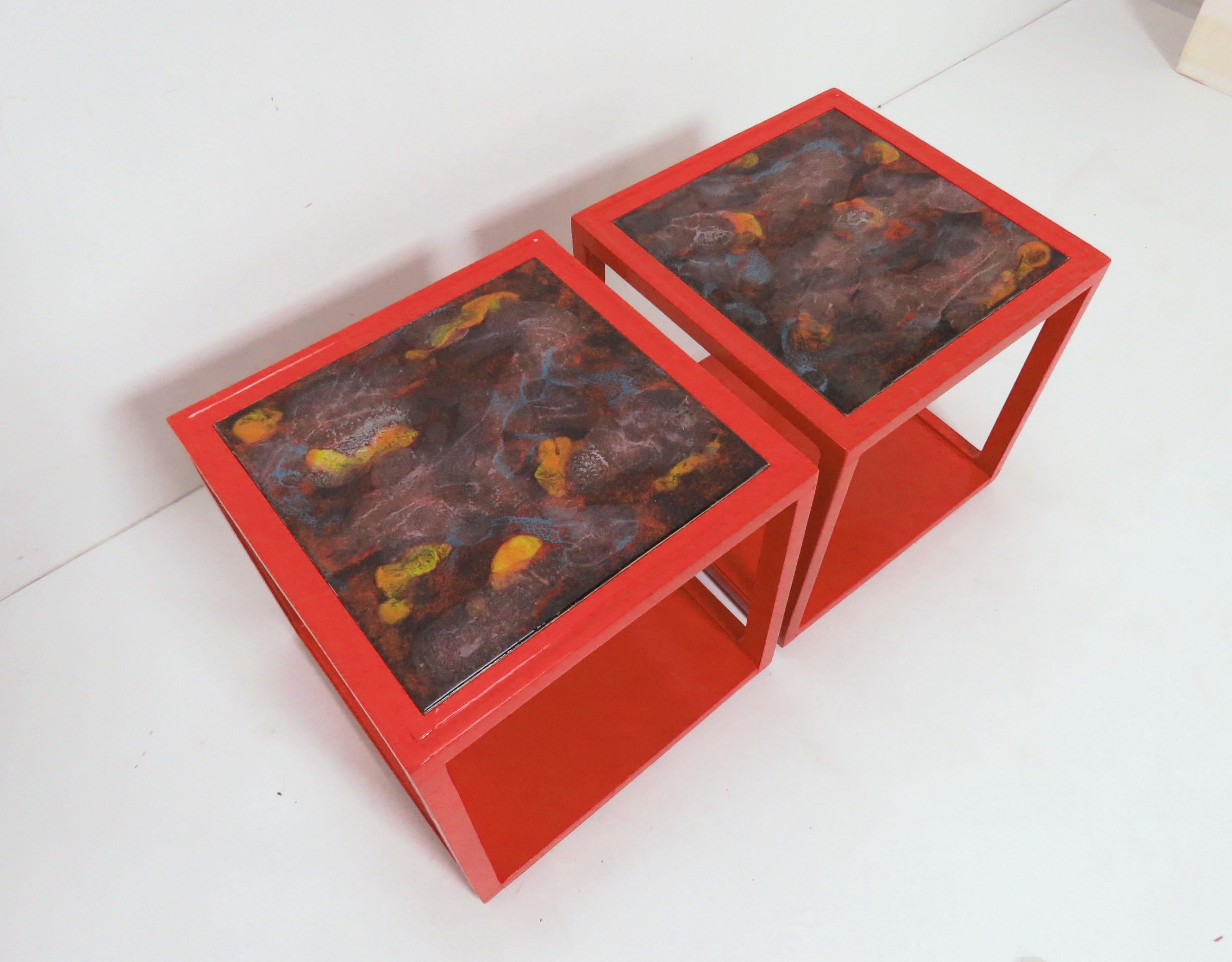 American Pair of Edward Wormley for Drexel Precedent Side Tables with Tile Tops