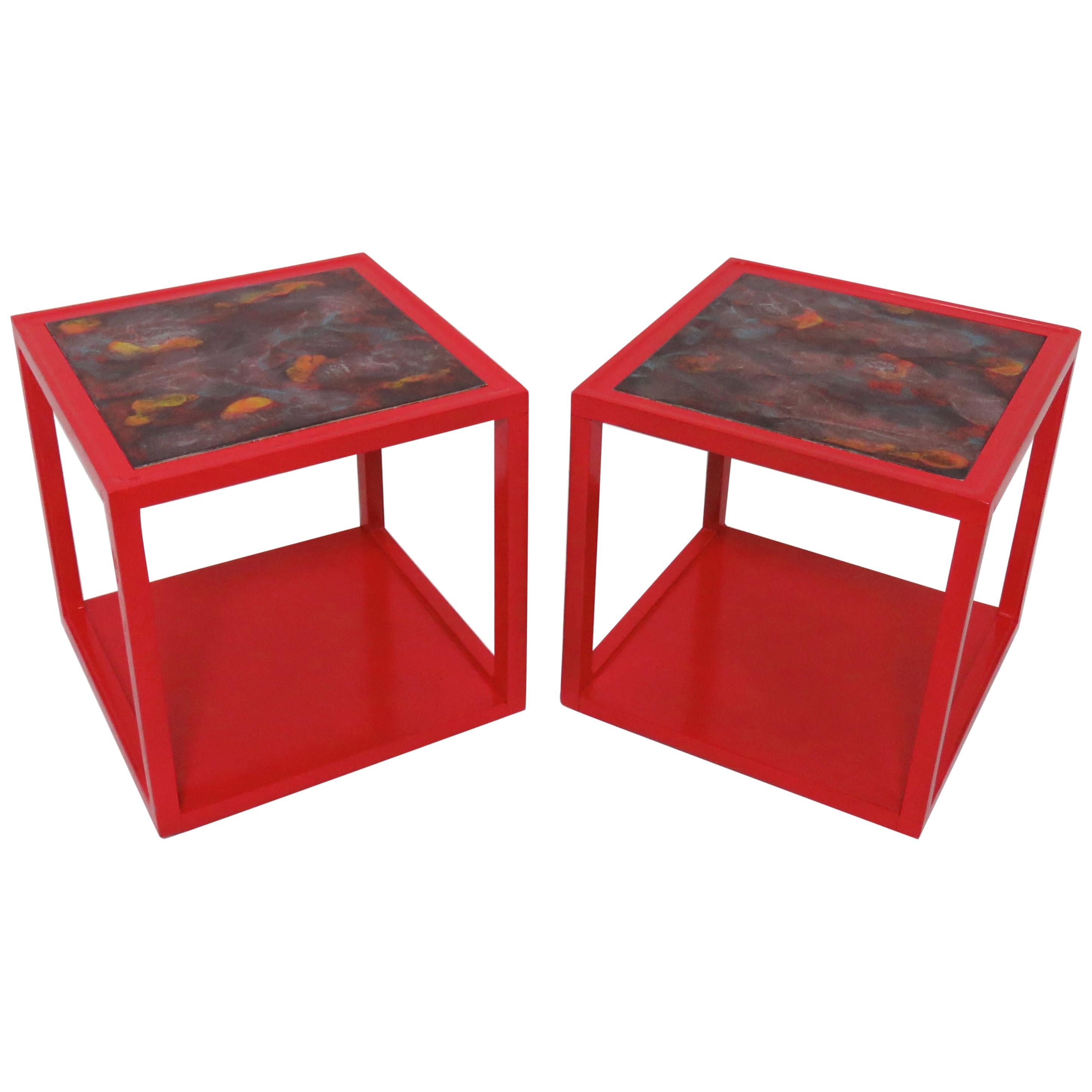 Pair of Edward Wormley for Drexel Precedent Side Tables with Tile Tops