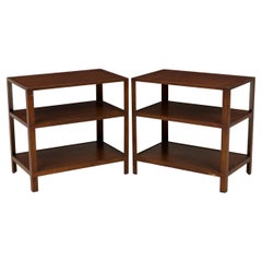 Vintage Pair of Edward Wormley for Dunbar 3-Tiered Wooden Rectangular End / Side Tables