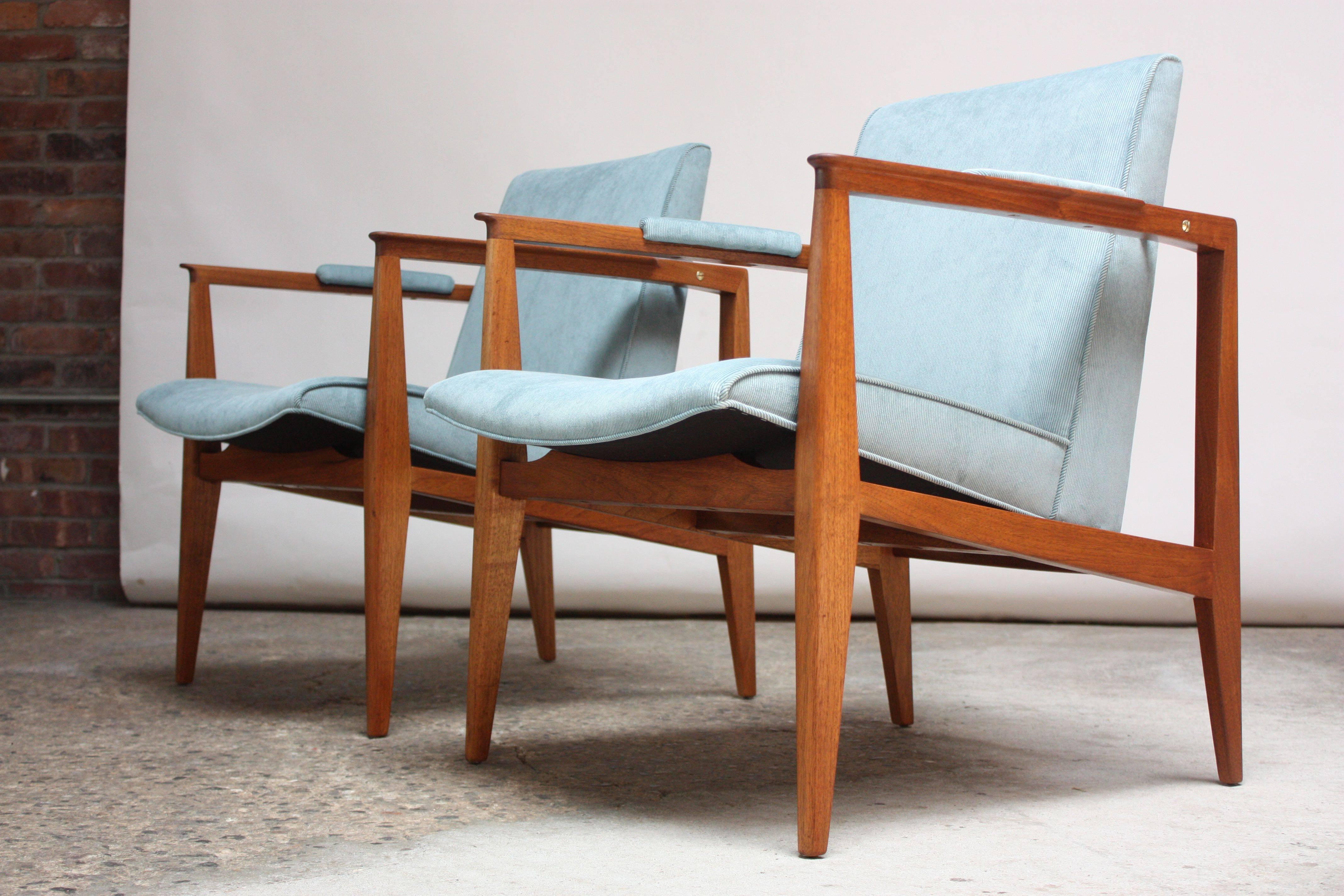 Brass Pair of Edward Wormley for Dunbar Armchairs in Mahogany