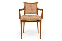 Pair of Edward Wormley for Dunbar Caned Back Linen Seat Wooden Dining Armchairs